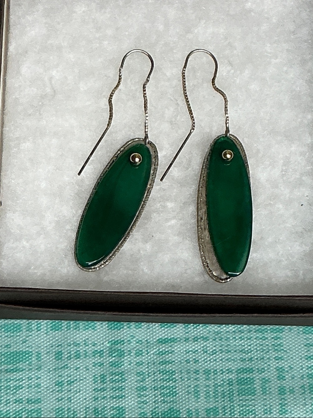 Handcrafted Jade and Silver Oval Earrings. #2214 - Picture 1 of 2